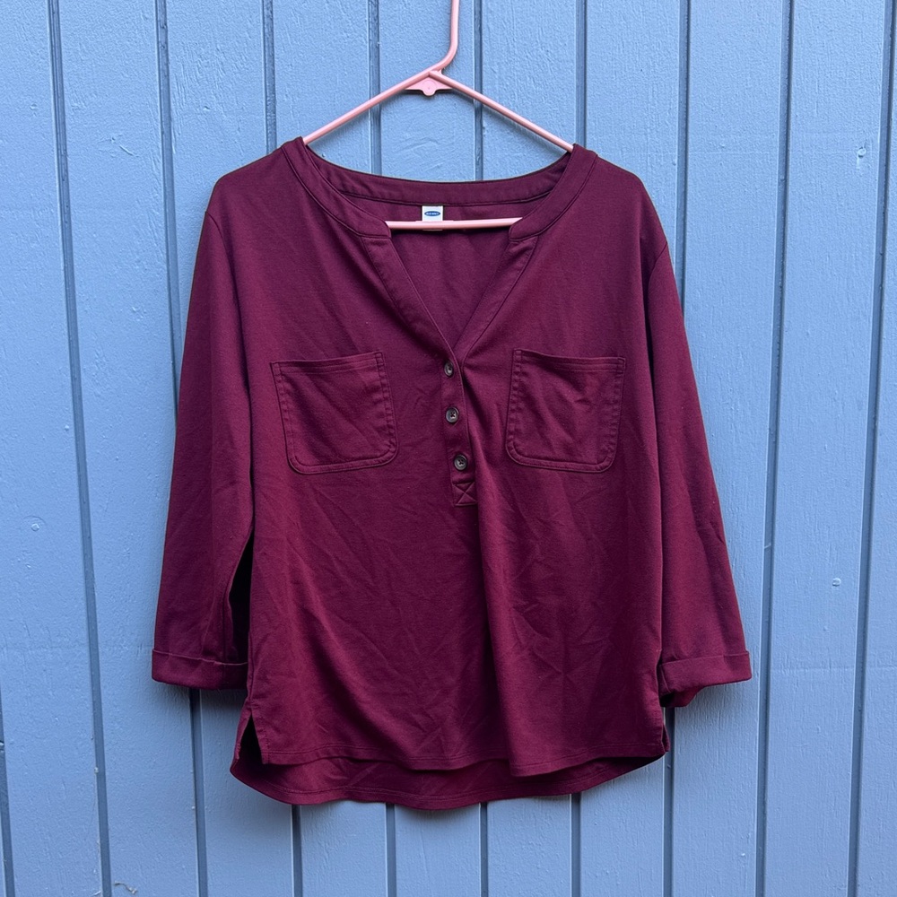 Old Navy Maroon Button-Front Blouse